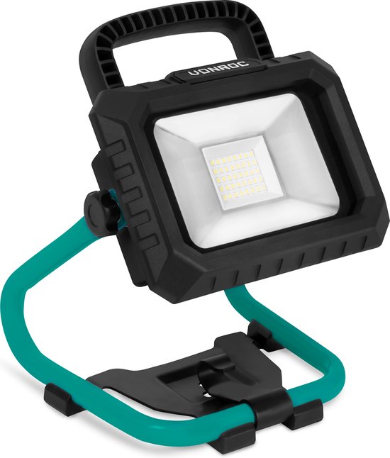 VONROC Lampe de chantier à batterie 20V - LED - 20W - 2 modes : 900/1800 lumens - inclinable - grand angle de rayonnement - Sans batterie ni chargeur