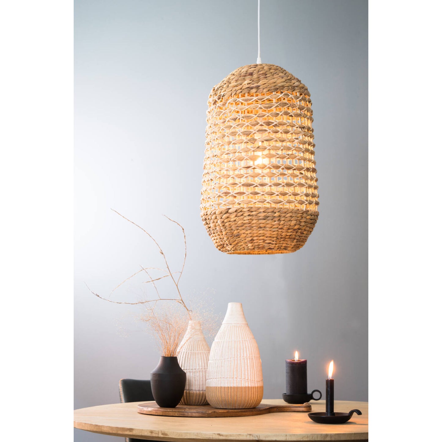 Suspension Light & Living Tripoli – Ø 37,5 cm – Rotin tressé, couleur naturel/marron – Lampe ronde moderne pour le salon et la salle à manger – Source lumineuse non incluse – Douille E27