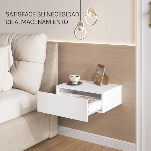 Woltu Table de nuit avec tiroir Set of 2 - Fixation murale, blanc - 40x30x14 cm