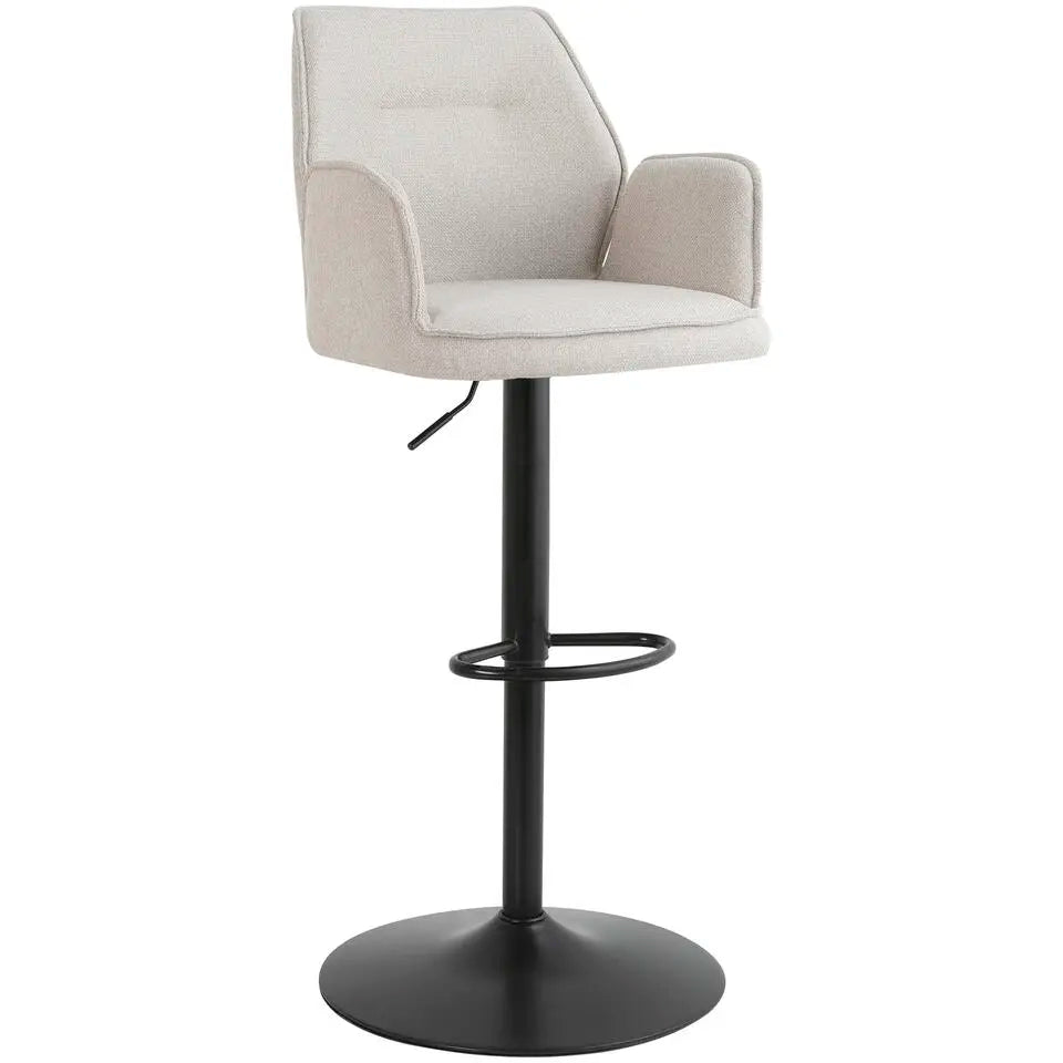Tabouret de bar Raffy Beige - réglable et pivotant - avec accoudoirs - assise confortable en tissu - design moderne