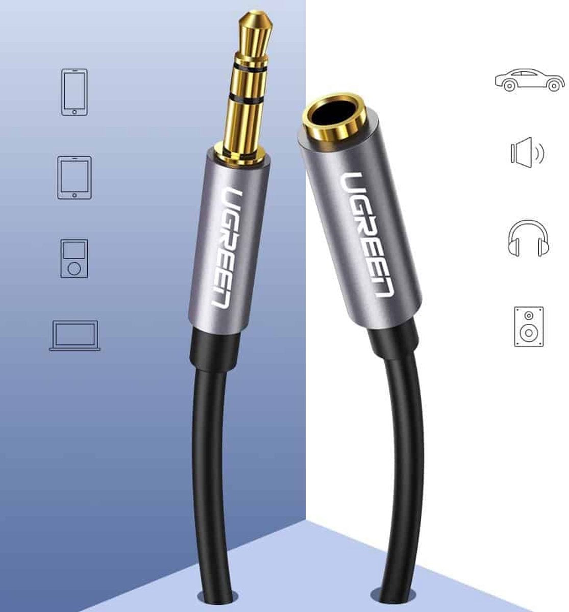 Ugreen - Câble de rallonge Audio Jack AUX 3.5mm - 2 mètres - 3.5mm Femelle - Transparent