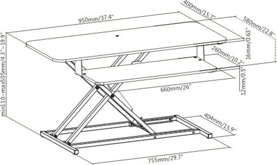 VDD Gaming - Élévateur de bureau assis-debout ergonomique - 95 cm de large