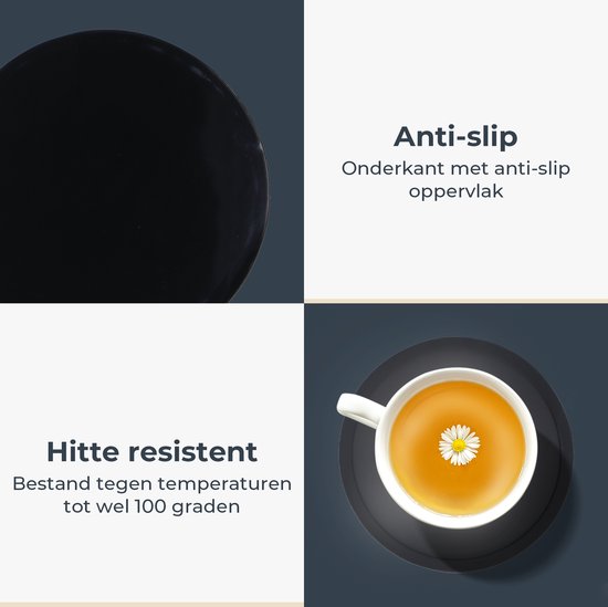 Castagnola Sous-verres en silicone - Sous-verres pour verres - Sous-verres design avec support - Set de sous-verres - Antidérapant - Lot de 8 - Noir