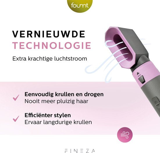 Fer à Boucler - Fineza - 5 en 1 Multi Styler - Brosse Soufflante - Cheveux Courts & Longs - Rose