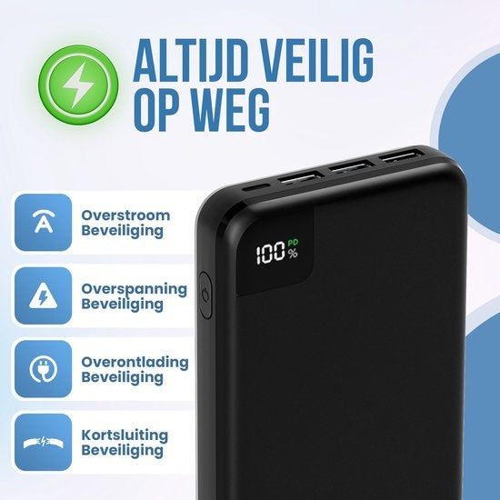 Batterie externe - Strex - 27 000 mAh - Chargeur rapide 22,5 W - USB-A/USB-C - Powerbank adapté à iOS/Android - Noir