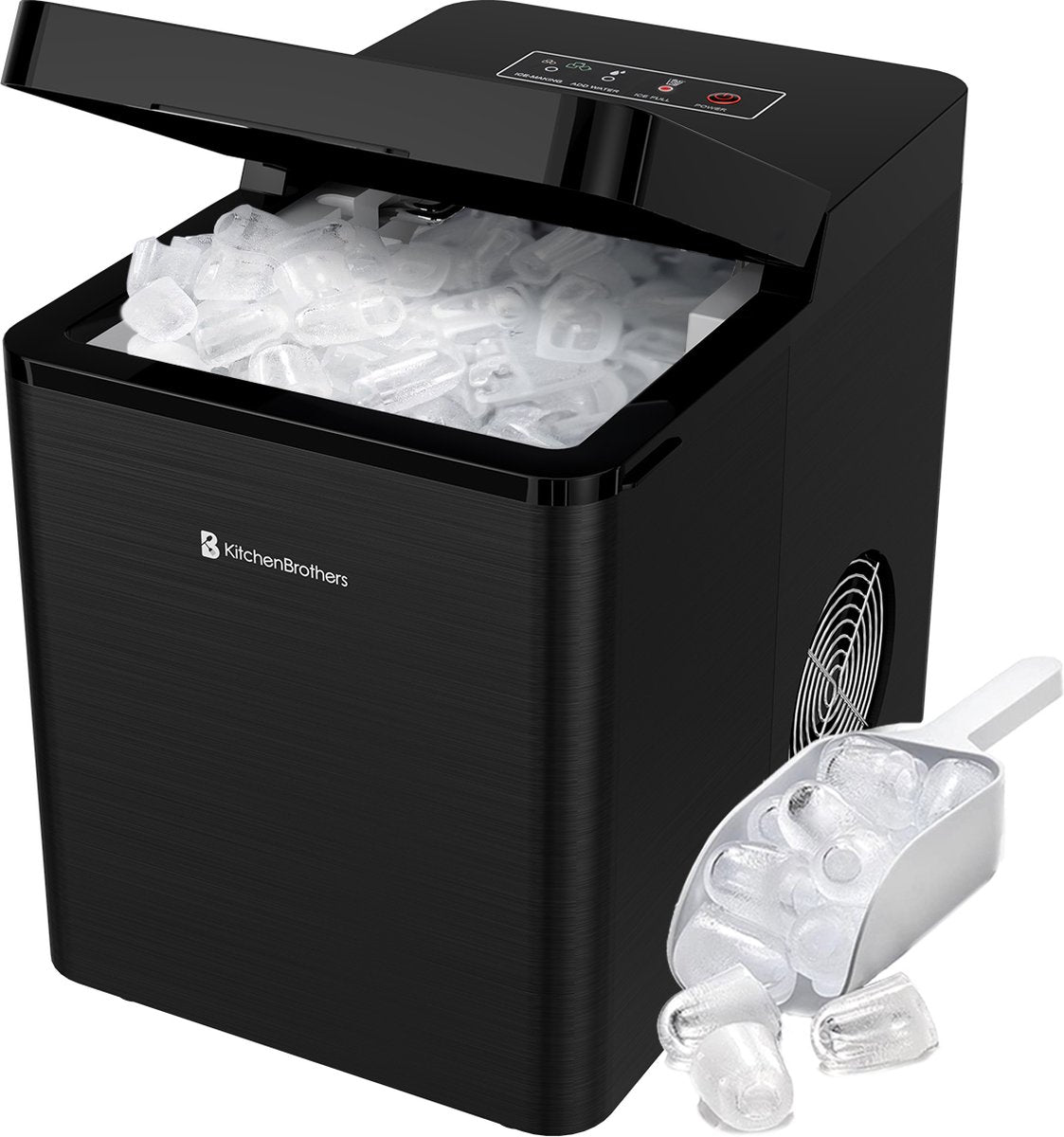 Machine à glaçons KitchenBrothers- 2.1L - Fonction nettoyage à sec - 15kg/24h - Noir