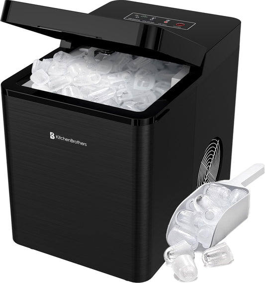 Machine à glaçons KitchenBrothers- 2.1L - Fonction nettoyage à sec - 15kg/24h - Noir