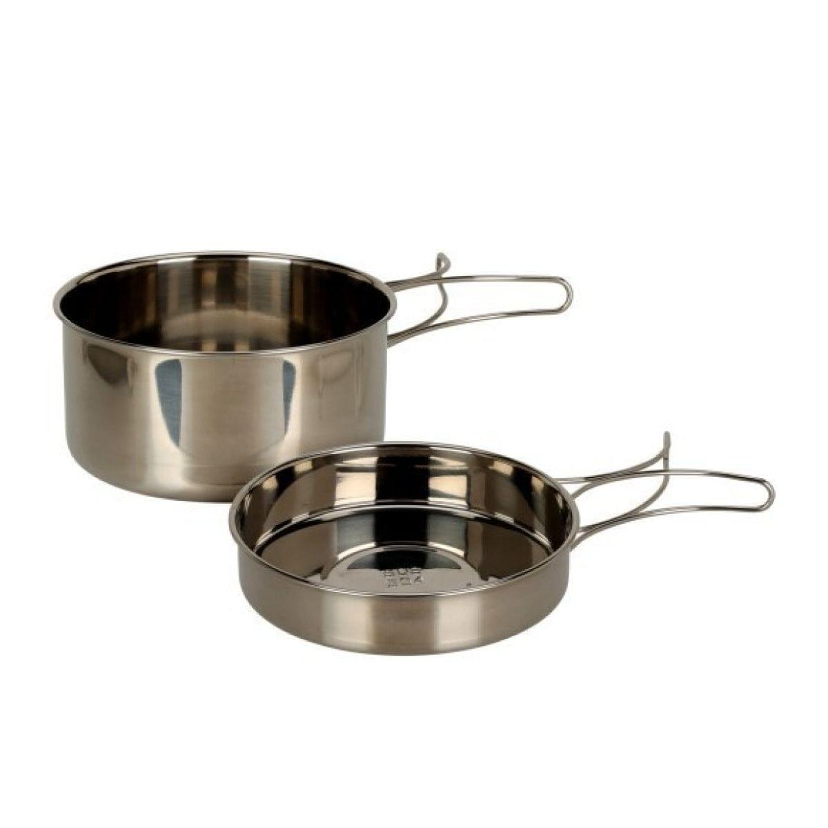 ML Stainless Steel Pans Set Silver - 2-Piece - Compact Pans with Foldable Handle (casseroles compactes avec poignée pliable)