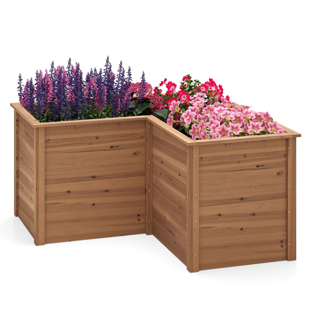 coast - Bac potager carré en bois 120x120x63 cm - Pin naturel - Base ouverte en forme de L - Marron