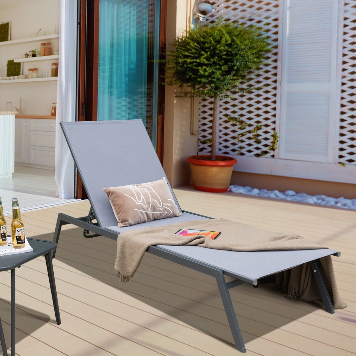 Chaise longue d'extérieur réglable Coast - 6 positions - Tissu à séchage rapide - Gris