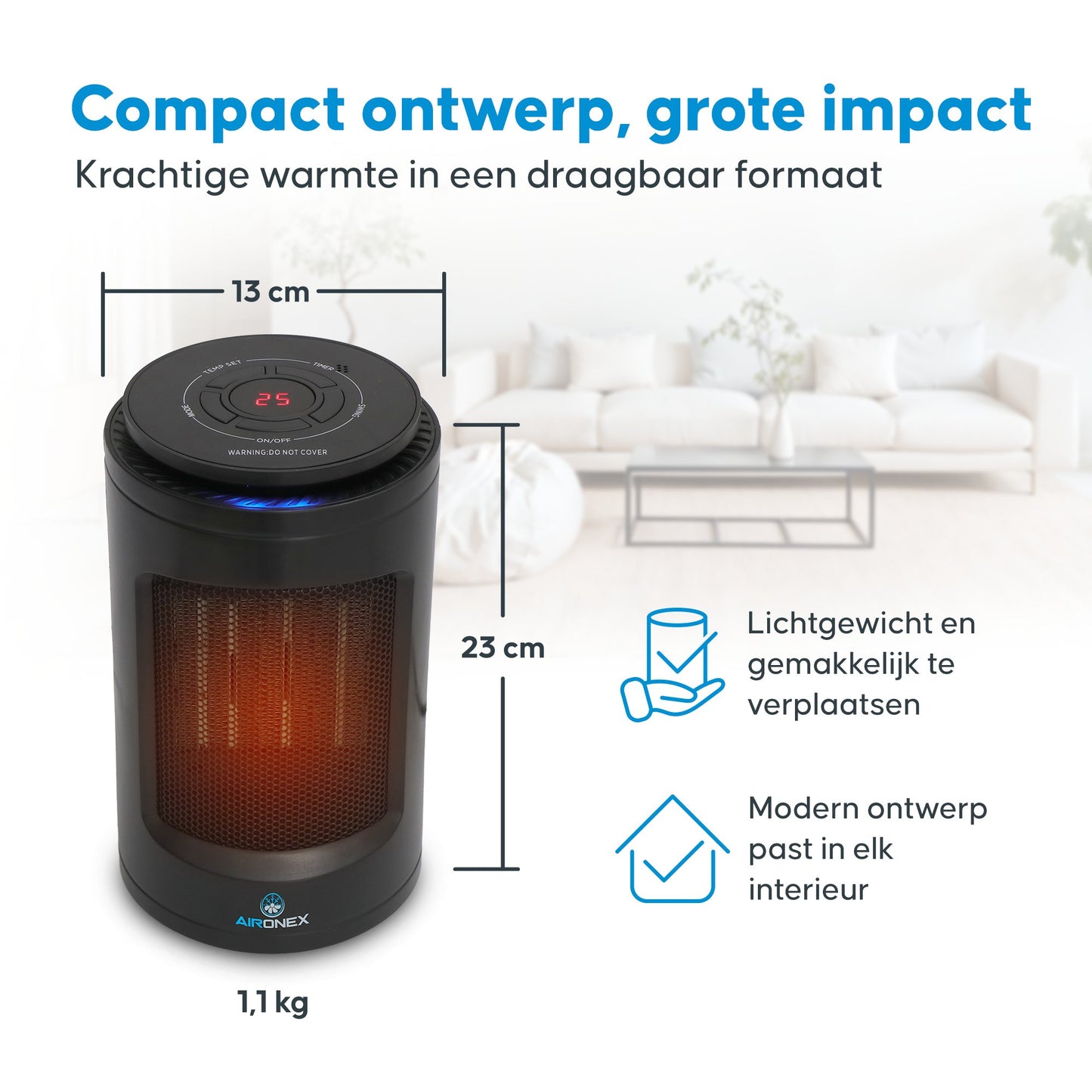 Aironex - Réchaud céramique - Modèle K1000 - 1200 W - Avec télécommande et écran LCD - Antichute & Rotatif - Plastique - Noir