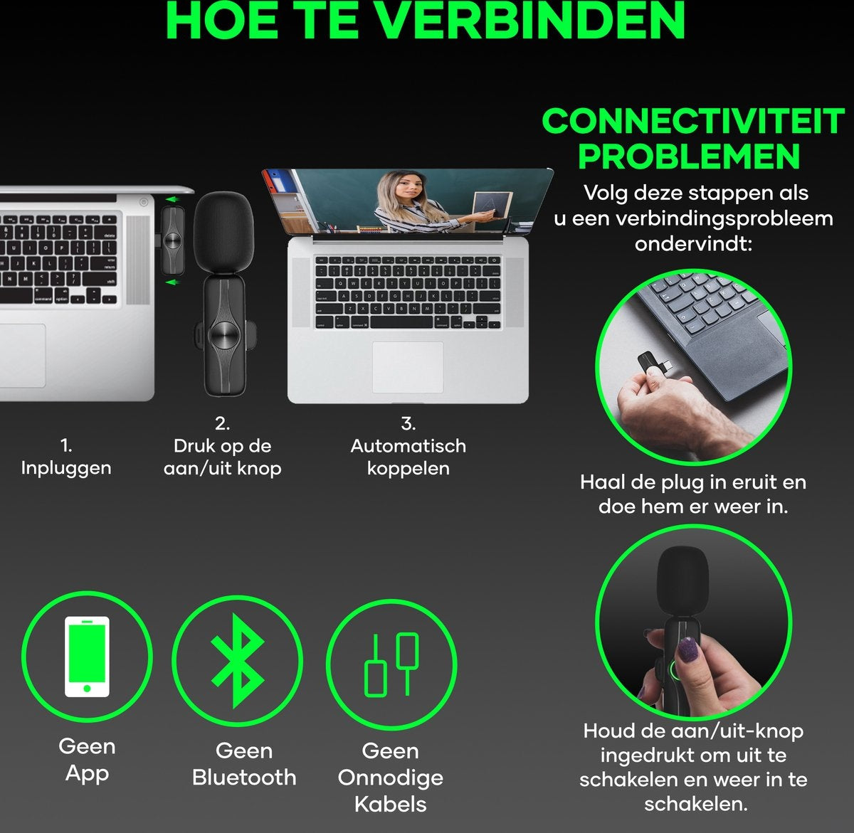 MATTI® 2-en-1 - Microphone sans fil - USB-C - Microphone - Microphone à épingle - Android et ordinateurs portables