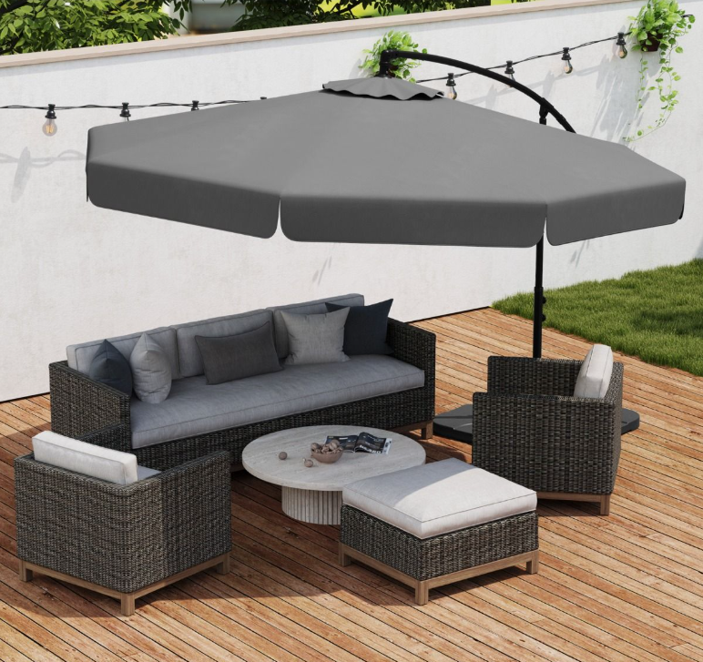Parasol flottant Coast 305 cm avec housse de protection et Volant - Gris