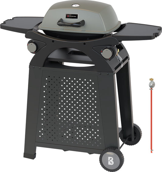 KitchenBrothers Gas BBQ - Barbecue de table et sur pied - Barbecue de table - Antiadhésif - Surface de grillade 37x48 cm - Noir