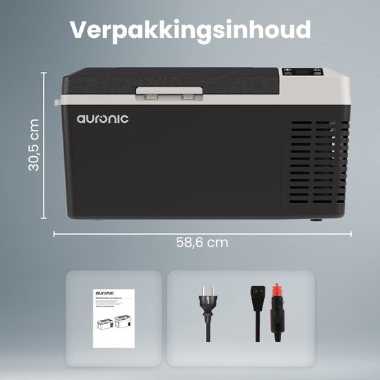 Auronic Electric Cool Box - Frigobox - Compresseur - 12V 230 Volt - Voiture - 20L - Noir/Gris