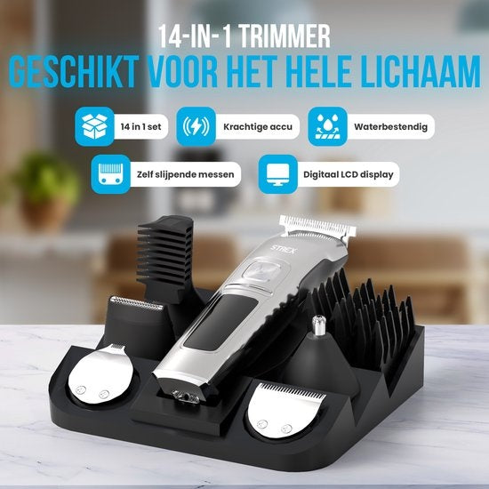 Strex Beard trimmer - 14 in 1 Set - Sans fil et résistant à l'eau - Multigroomer / Bodygroomer / Trimmer
