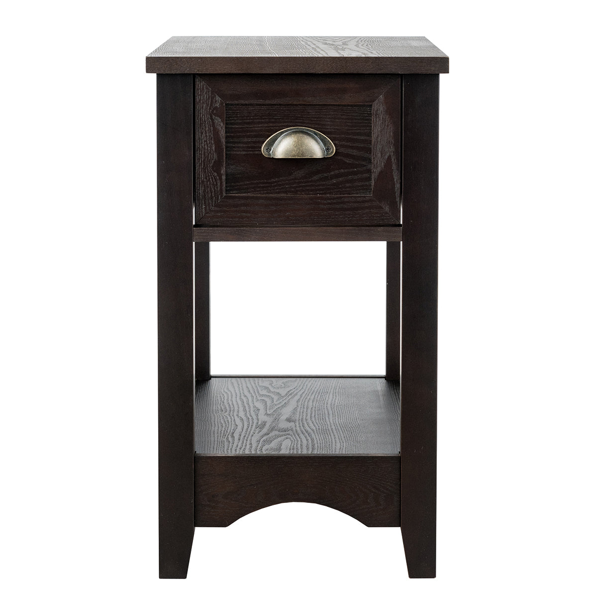 Table d'appoint avec tiroir et étagère 2 étages Table de canapé Table de nuit étroite Table basse pour salon Chambre à coucher (Noyer)