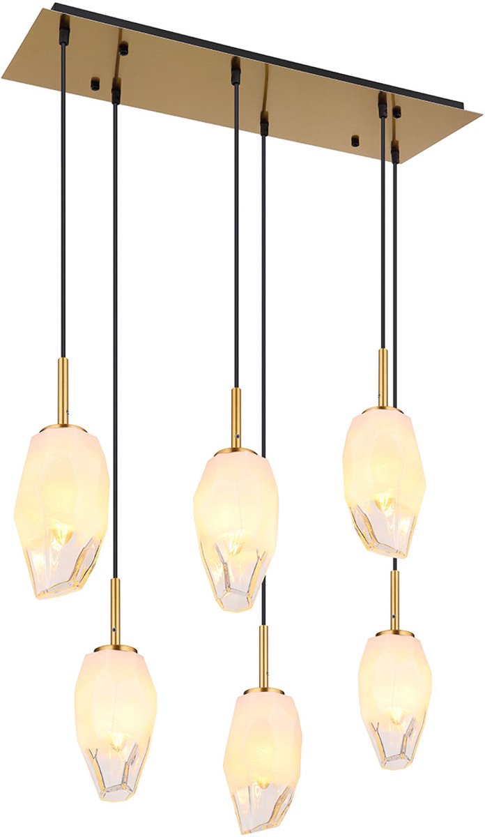 Globo - Lampe suspendue Barcley - Métal laiton - Verre opale et transparent - Design classique - Raccord E14 - Hauteur réglable