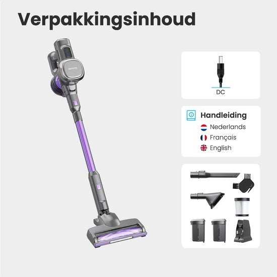 Auronic Stick hoover - Sans fil - Sans sac - Alimenté par batterie - Autonome - 220 W - Batterie supplémentaire - Gris/Pourpre