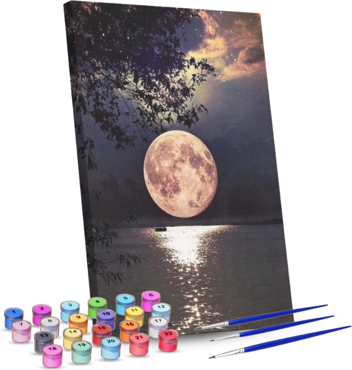 Rubye® Painting On Number Adults 40 x 50 cm - Toile à peindre avec pinceaux - Full Moon