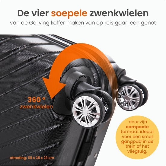 Goliving Hand Luggage Suitcase with Wheels - Trolley - Lightweight - TSA Lock - Padded Interior - 38 Litres - 55 x 35 x 23 cm - Blue