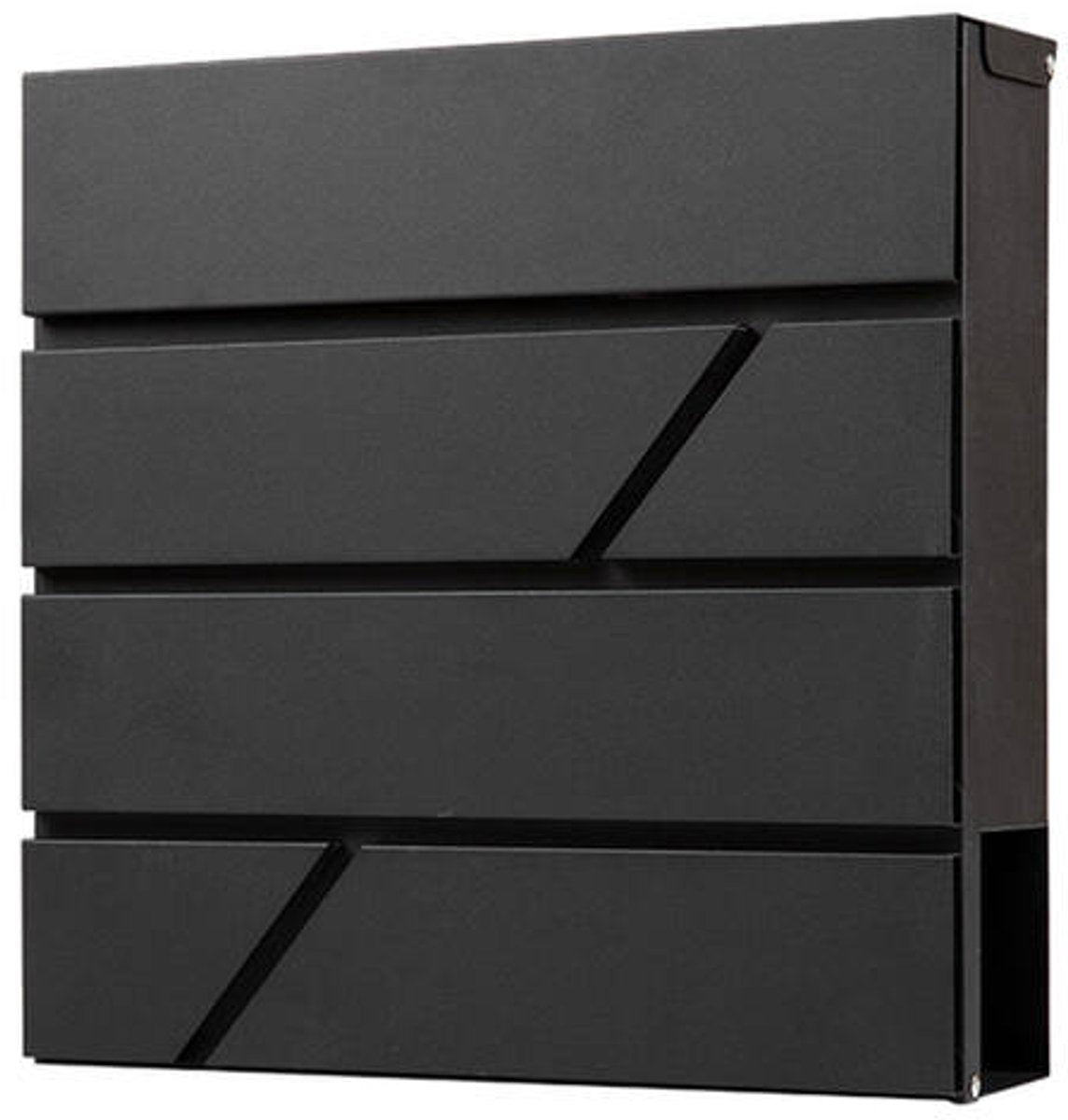BRASQ Deluxe Letterbox Black 37.5 x 36.5 x 11 cm - Boîte aux lettres murale avec serrure et compartiment à journaux - Comprend le matériel de montage et 2 clés
