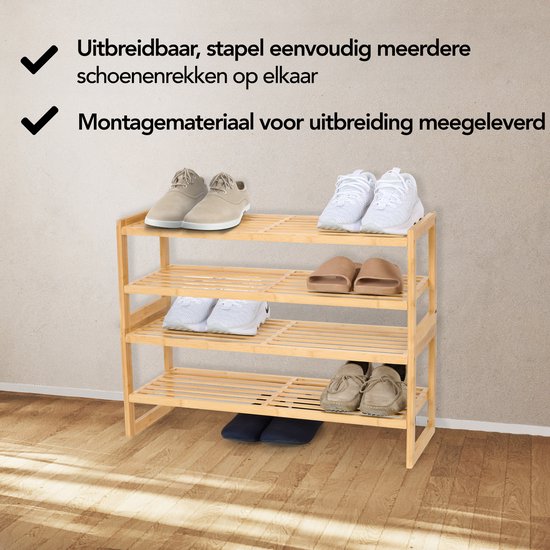 Brixy Shoe Rack - 2 Layers - Bamboo Shoe Rack - Shoe Cabinet - For 9 Pairs of Shoes - Wood