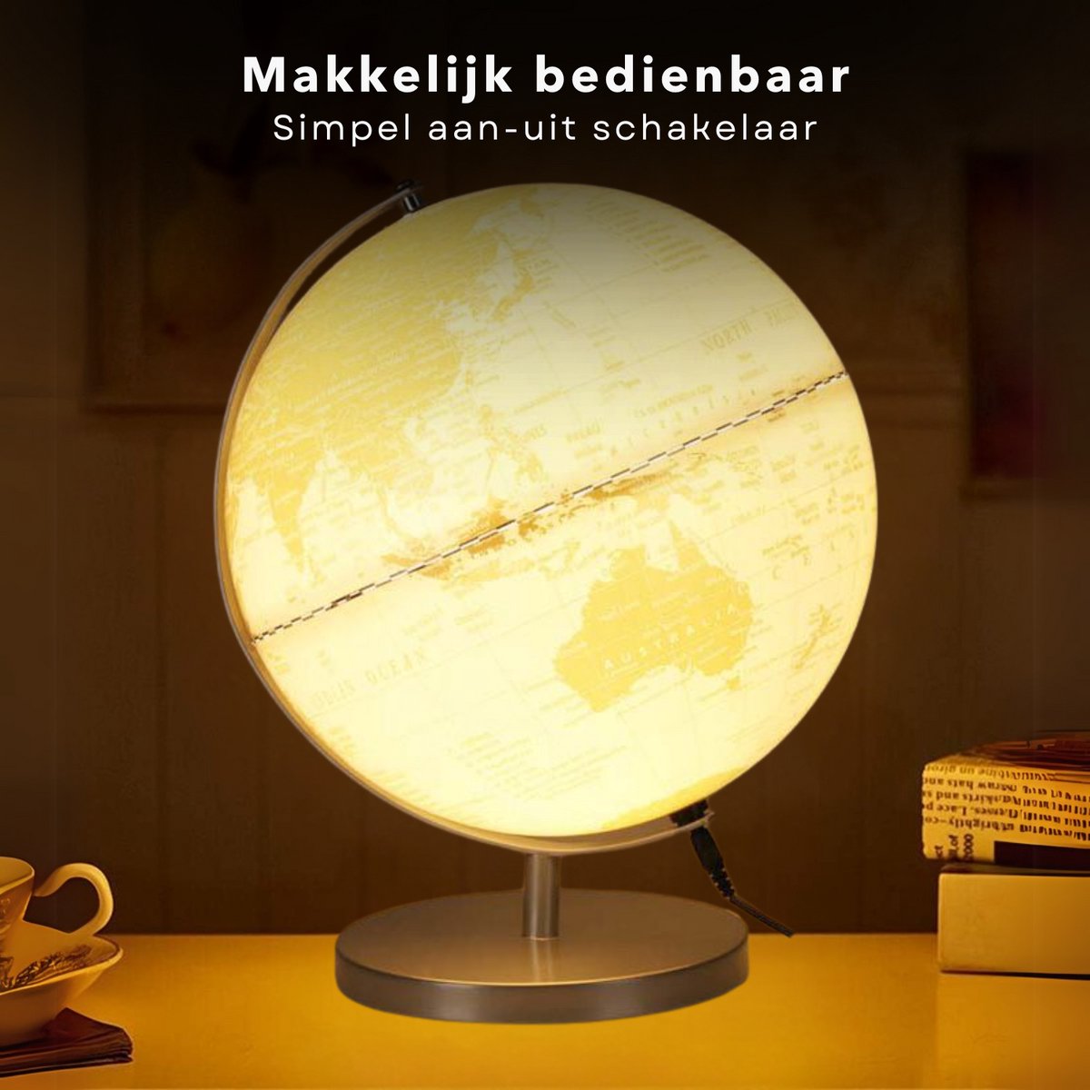 Cheqo® Lampe Globe 31 cm - Globe LED avec éclairage - Or blanc - Lampe Globe USB décorative