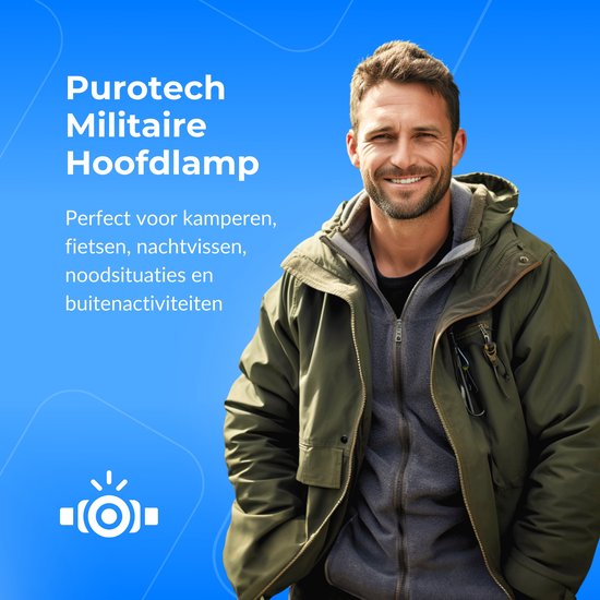PuroTech Military Headlamp - Lampe frontale LED rechargeable - Extra puissante - Lampe frontale - Lampe frontale 8 LED - 18000 lumens - Portée 600 mètres - Réglable - Torche militaire