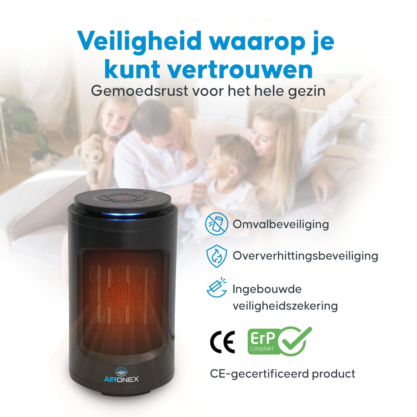 Aironex - Réchaud céramique - Modèle K1000 - 1200 W - Avec télécommande et écran LCD - Antichute & Rotatif - Plastique - Noir