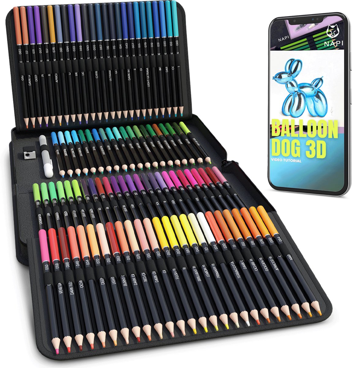NAPI 120 crayons de couleur - Set de dessin à l'huile avec accessoires de luxe