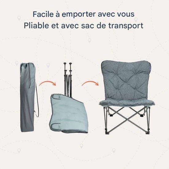 TRVLMORE Chaise de camping - Pliable - Sac de transport inclus - Chaise de camping - Chaise papillon - Capacité de charge 136 kg - Gris