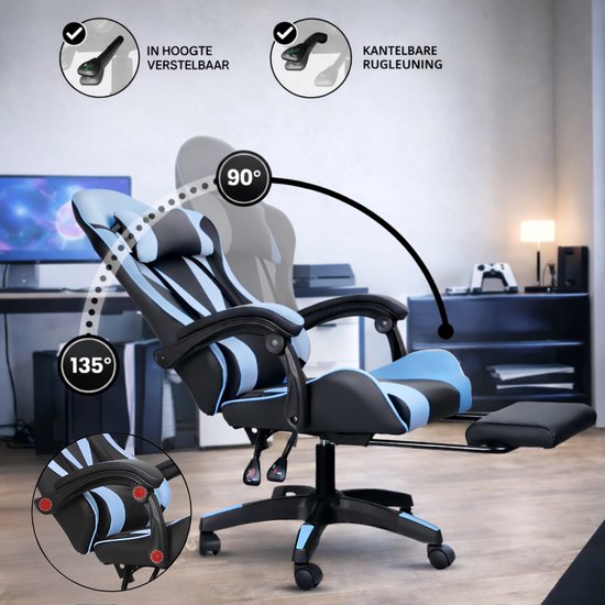 Bayt Gaming chair - Chaise gaming - Chaise gamer confort - Noir et bleu clair