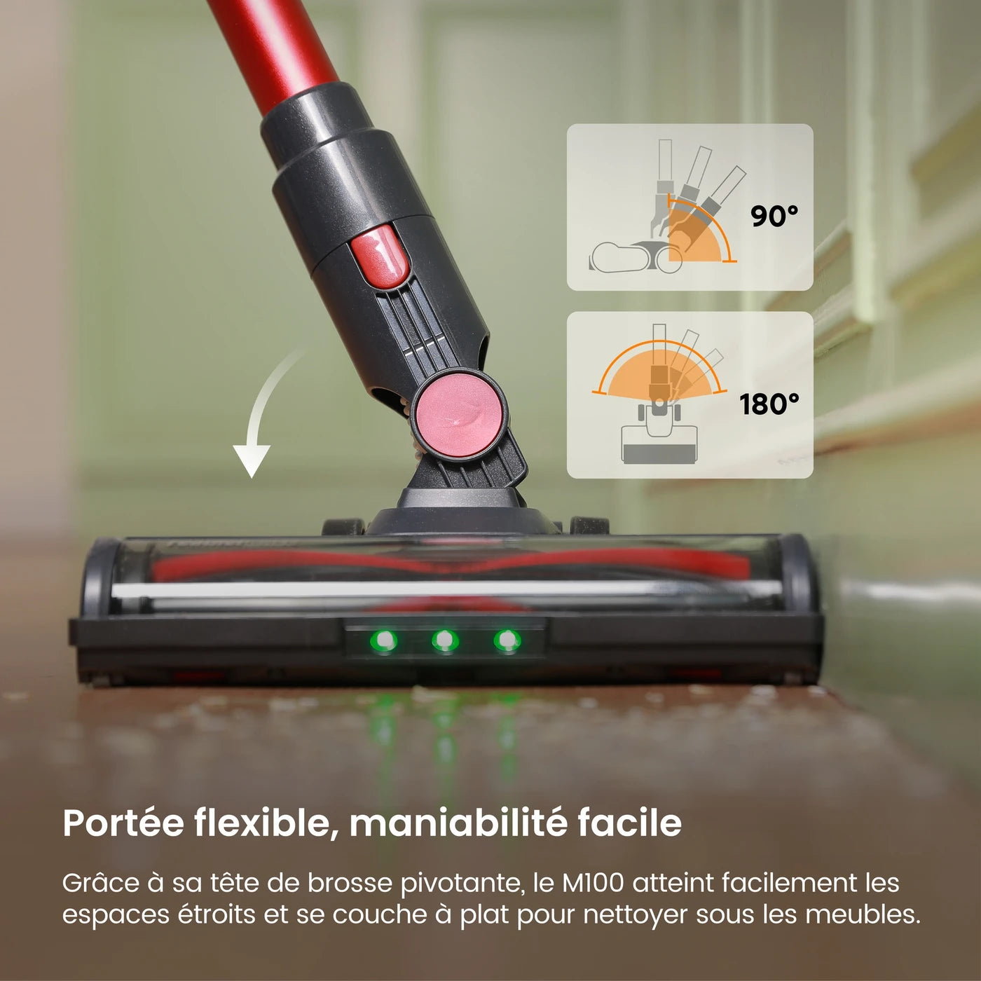 Aspirateur sans fil MonsgaClean M100 - Rouge - 55 000 Pa - 45 min - 1,8 L - Écran tactile - Anti-enchevêtrement - LED verte