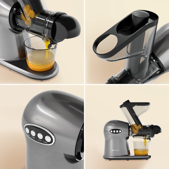 KitchenBrothers Slowjuicer XL - Presse-agrumes - Presse-légumes et fruits - Alimentation 43 mm et 70 mm - 500 ml - Gris