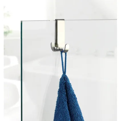 Wenko Vieste Crochet double pour paroi de douche, argent mat - Pour porte de douche jusqu'à 8 mm