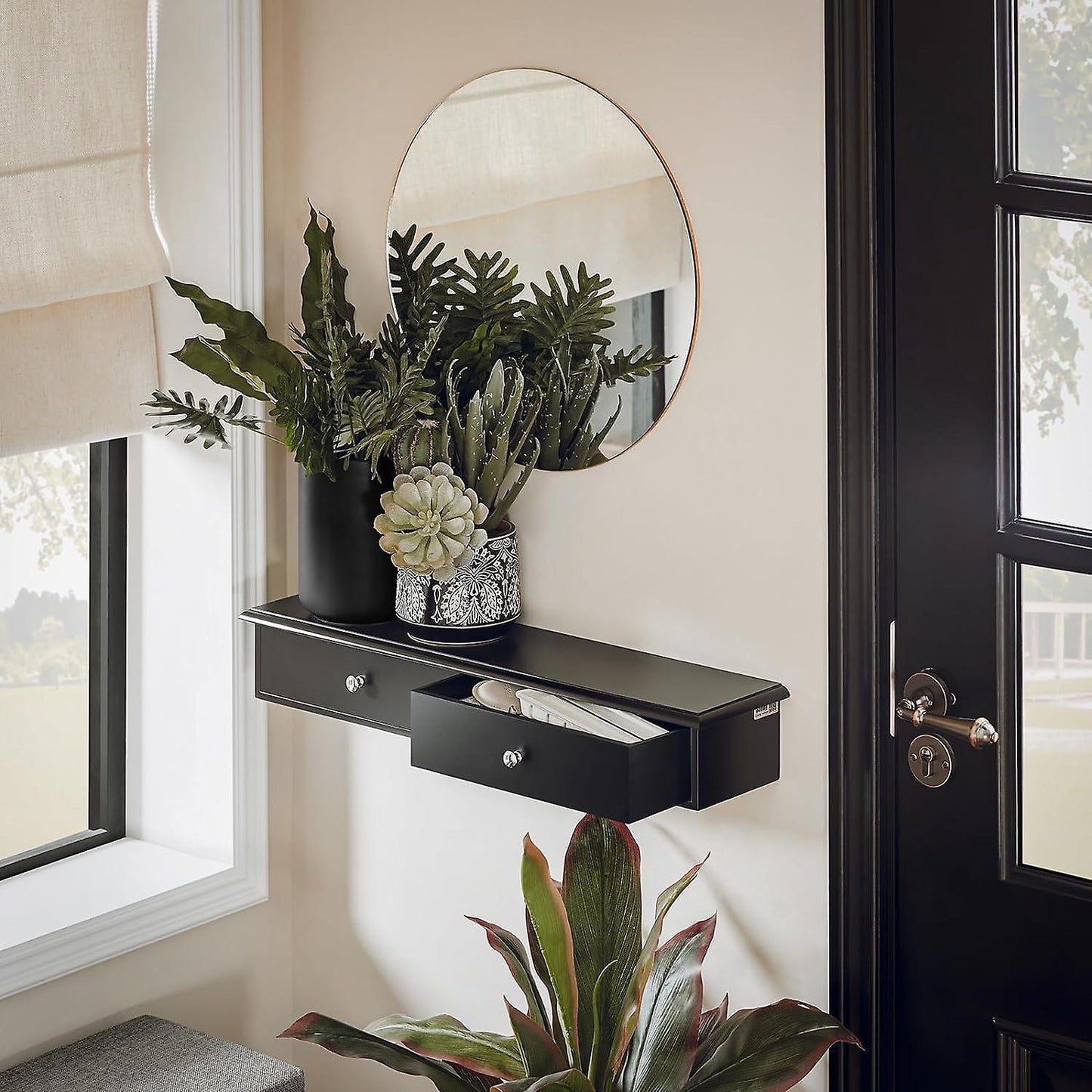 SoBuy Armoire murale - 2 tiroirs - 64 x 10 x 15 cm - Noir