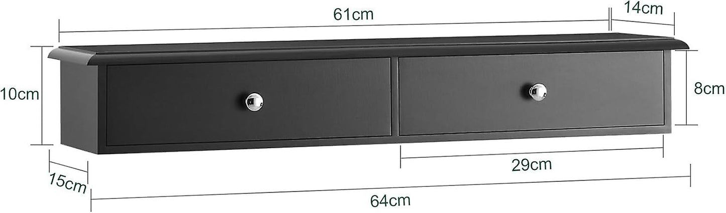 SoBuy Armoire murale - 2 tiroirs - 64 x 10 x 15 cm - Noir
