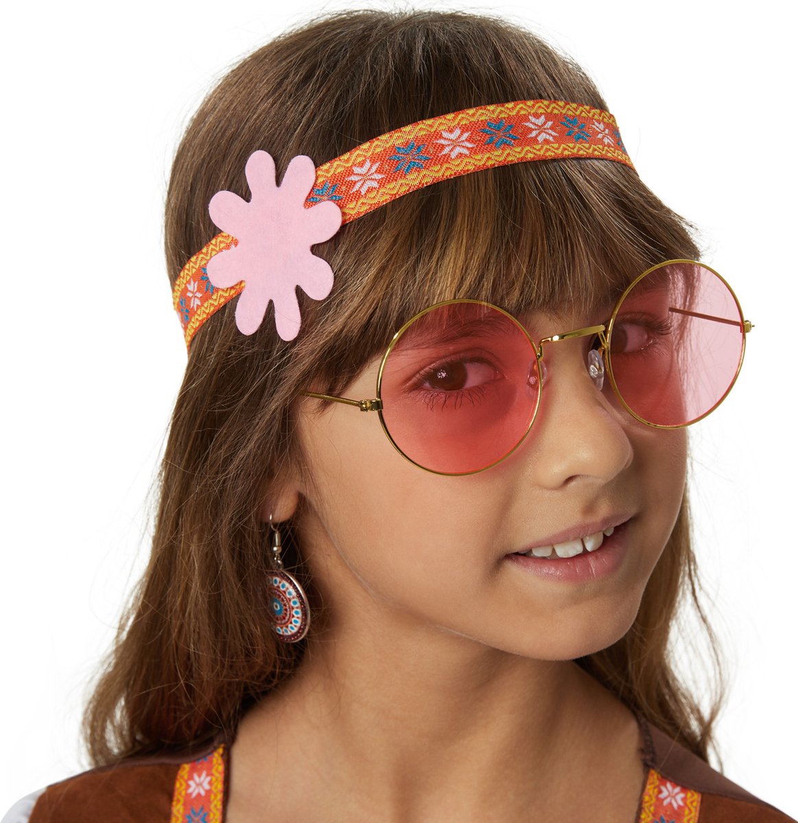 Dressforfun - Groovy Hippie Squaw - Costume de fille avec robe courte, gilet en suédine, franges et bandeau pour le carnaval et la fête - Taille 140 (9-10 ans)
