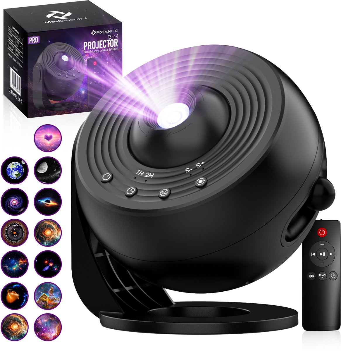 MostEssential Lampe pour projecteur PRO Edition 12-en-1 Galaxy Projector - Ø 11.8 cm - Couleur : Noir