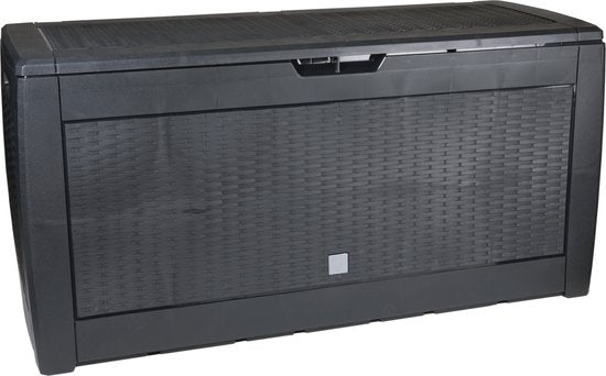 Boîte de rangement 310 L, résistante aux UV et aux intempéries, avec roulettes, boîte de jardin aspect rotin, anthracite