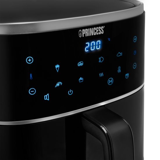Princess Friteuse à air numérique 182238 - Inclut une grille réglable en hauteur - Grande capacité 4 litres - Noire - Écran tactile numérique - 8 programmes automatiques