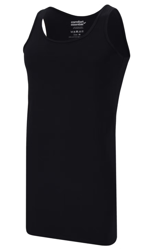 Comfort Essentials - singlets extra longs pour hommes - 3 pièces - noir - taille XXL - 95% coton, 5% élasthanne