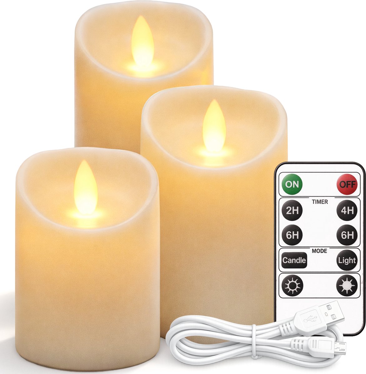 Luft 3 bougies LED rechargeables avec télécommande - flammes réalistes - sans fil et sans danger