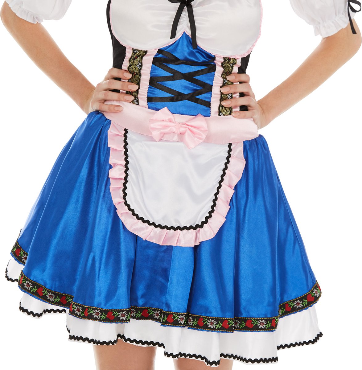 Dressforfun - Costume femme Dirndl Sexy Meadow Dream - Dirndl court en satin avec blouse et chaussettes aux genoux pour le carnaval, la fête de la bière et les fêtes - Taille XL