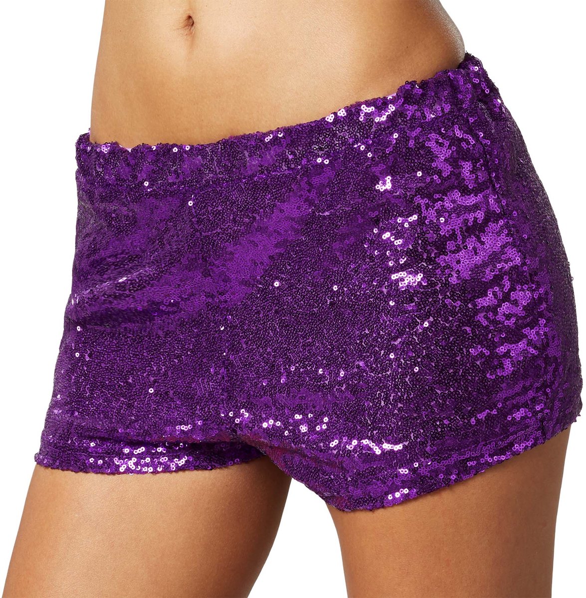 Dressforfun - Short à paillettes Lilas - Pantalon sexy avec taille élastique et cordon de serrage - Taille L