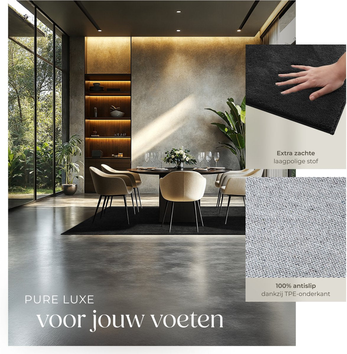 tectake Tapis Soft Zone - poils courts - extra doux - noir - 140 × 200 cm