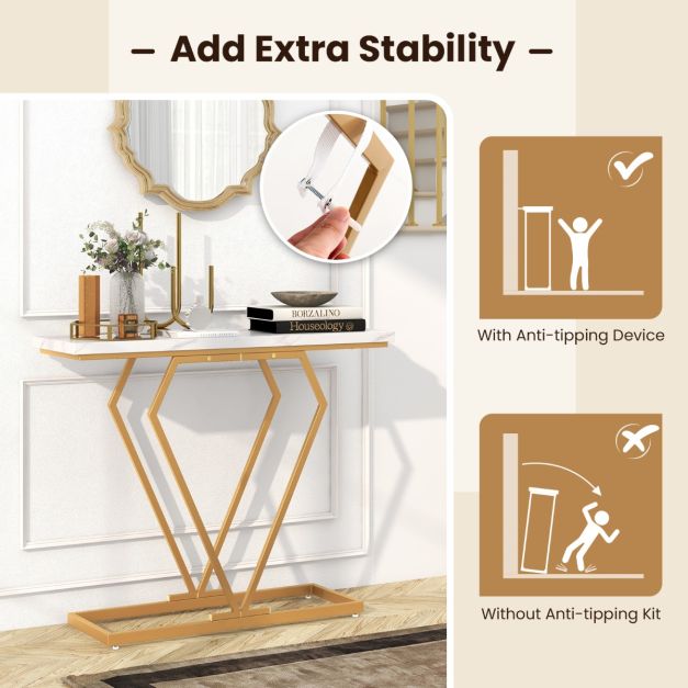 Table console Coast - MDF & métal - Kit anti-basculement inclus - 100 x 29,5 x 80 cm - Blanc