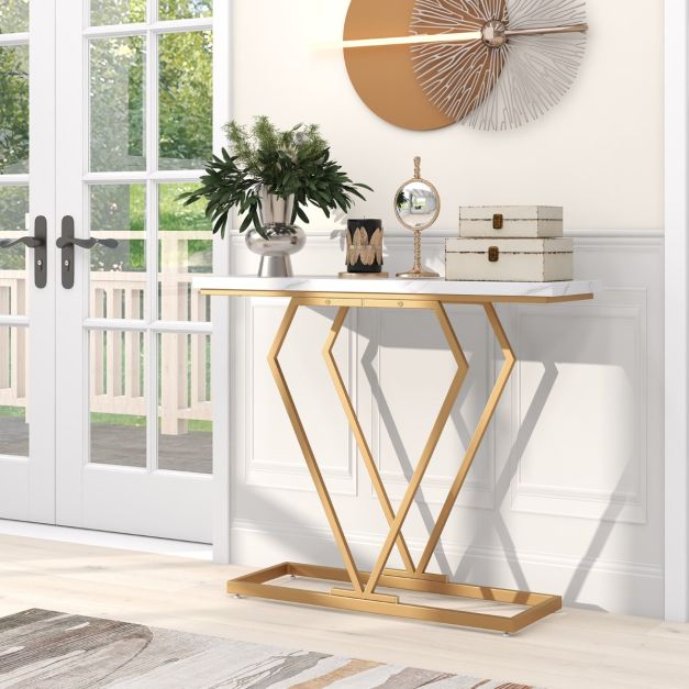Table console Coast - MDF & métal - Kit anti-basculement inclus - 100 x 29,5 x 80 cm - Blanc