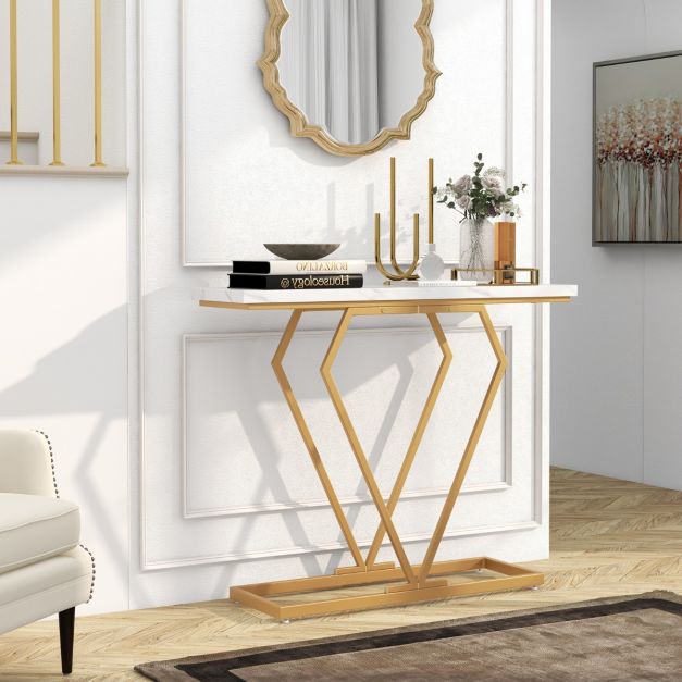 Table console Coast - MDF & métal - Kit anti-basculement inclus - 100 x 29,5 x 80 cm - Blanc